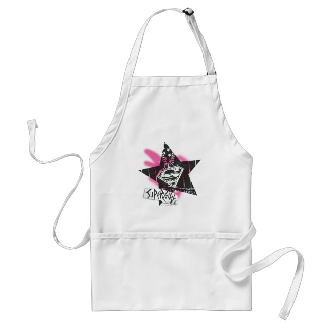 Supergirl Pink Spray Paint Star Adult Apron (Front)