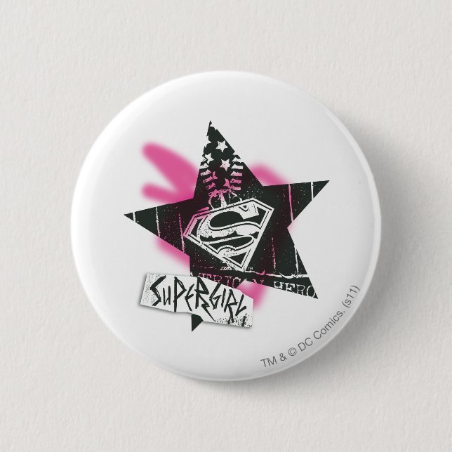 Supergirl Pink Spray Paint Star Button (Front)