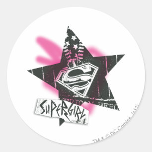 Supergirl Pink Spray Paint Star Classic Round Sticker