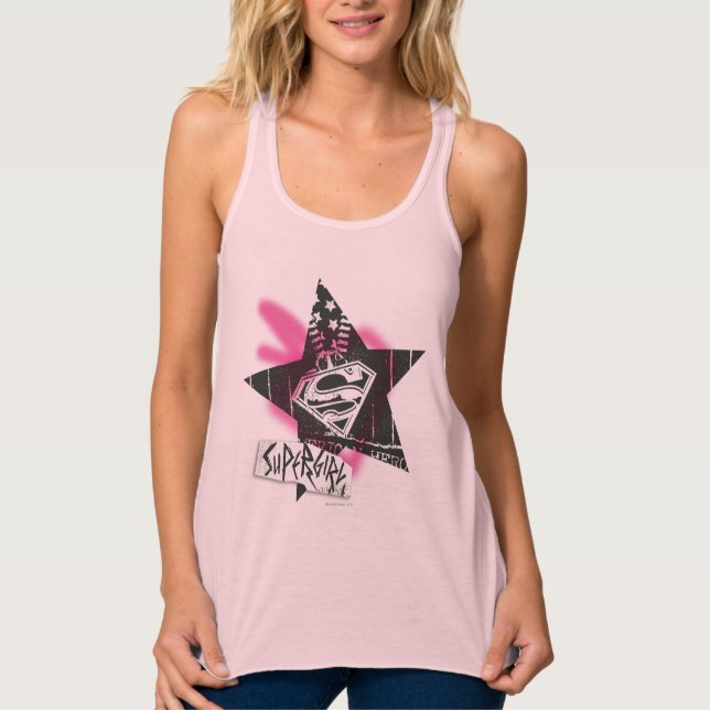 Supergirl Pink Spray Paint Star Tank Top (Front)