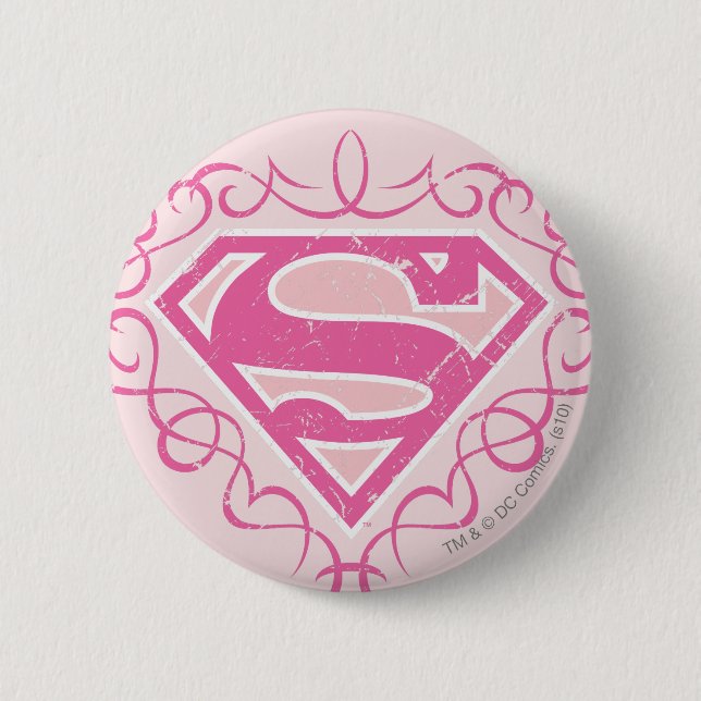 Supergirl Pink Stripes Button (Front)
