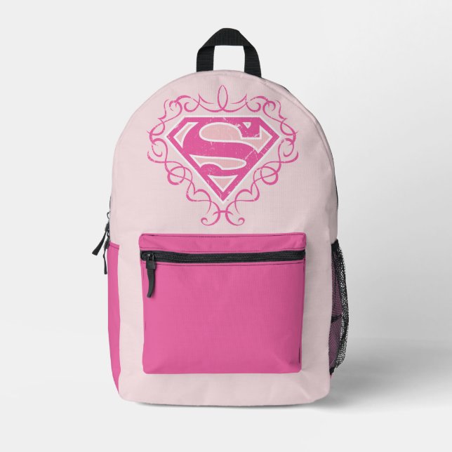 Supergirl Pink Stripes Printed Backpack (Front)