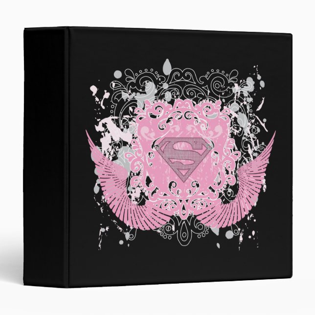 Supergirl Pink Winged Design 3 Ring Binder (Front/Spine)