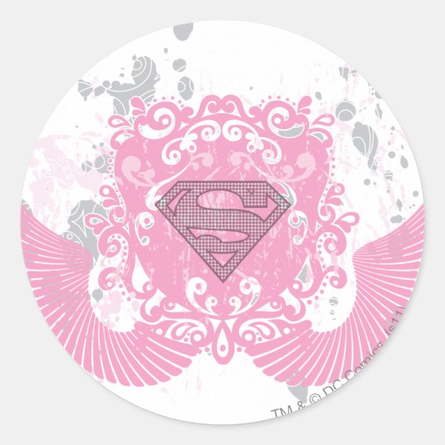 Supergirl Pink Winged Design Classic Round Sticker (Front)