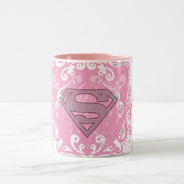 Supergirl Pink Winged Design Two-Tone Coffee Mug (Center)