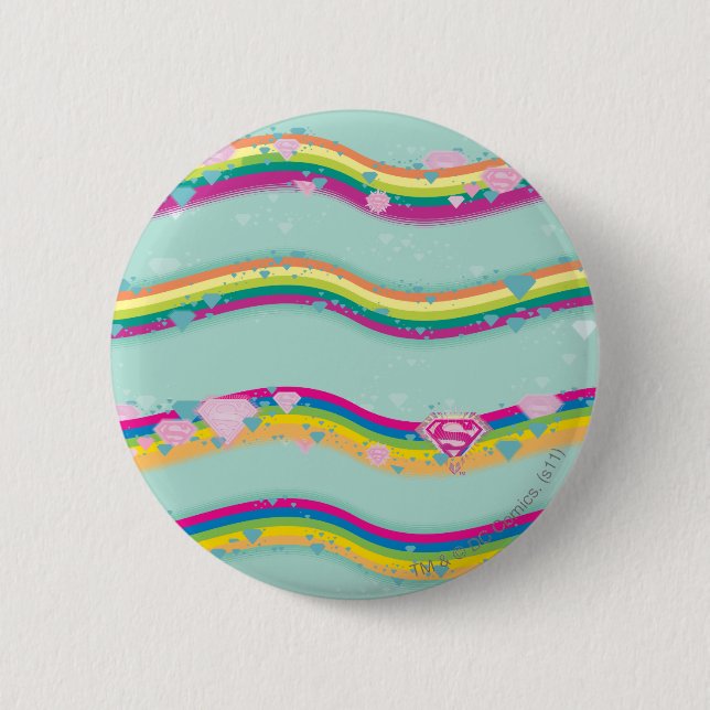 Supergirl Rainbow Waves Green Button (Front)