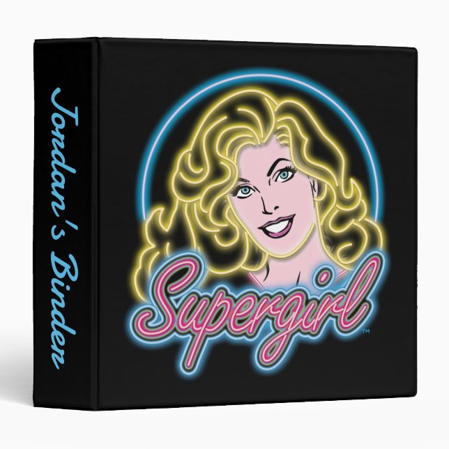 Supergirl Retro Neon Lights Graphic 3 Ring Binder (Front/Spine)