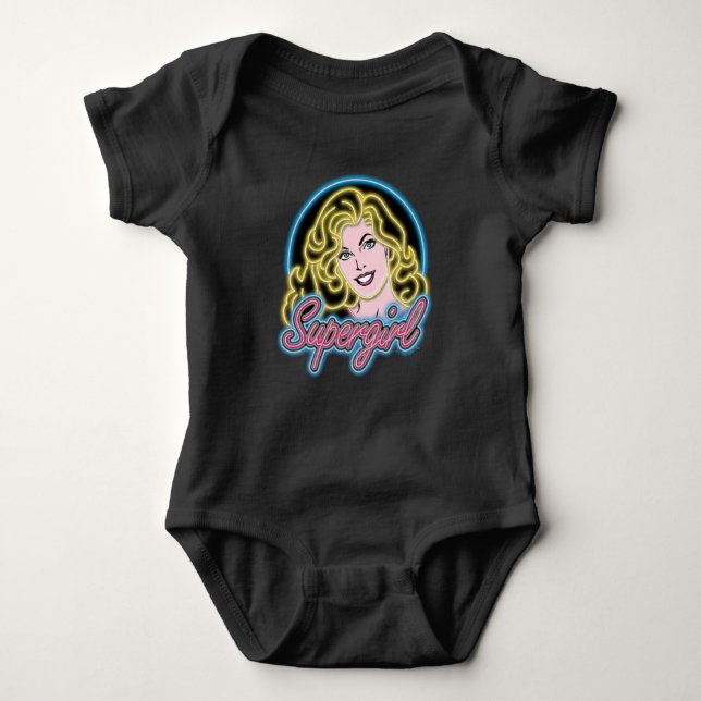 Supergirl Retro Neon Lights Graphic Baby Bodysuit (Front)