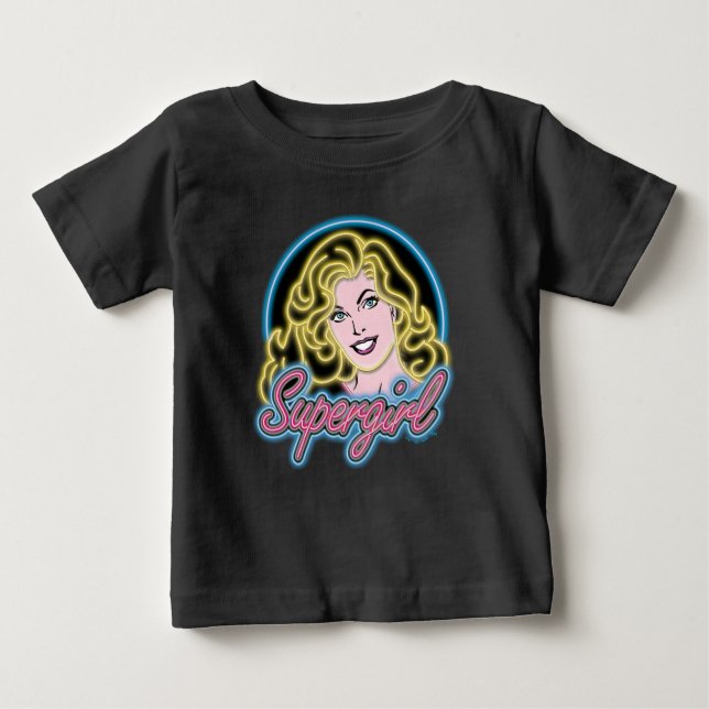 Supergirl Retro Neon Lights Graphic Baby T-Shirt (Front)