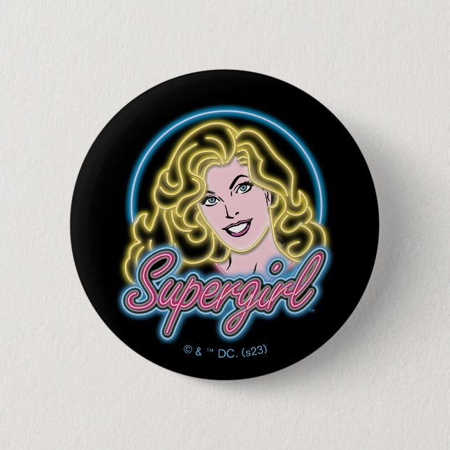 Supergirl Retro Neon Lights Graphic Button (Front)