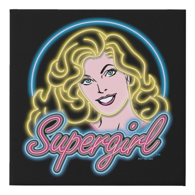 Supergirl Retro Neon Lights Graphic Faux Canvas Print (Front)