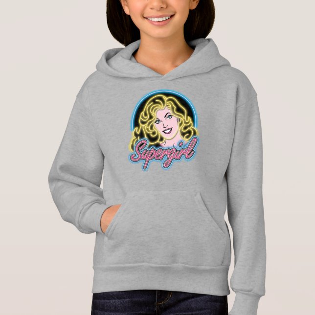 Supergirl Retro Neon Lights Graphic Hoodie (Front)