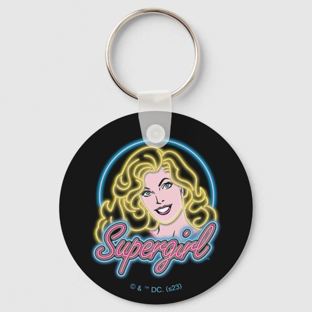 Supergirl Retro Neon Lights Graphic Keychain (Front)