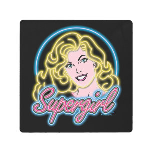 Supergirl Retro Neon Lights Graphic Metal Print