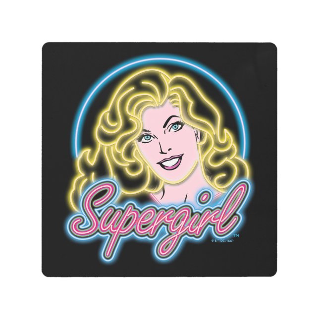 Supergirl Retro Neon Lights Graphic Metal Print (Front)