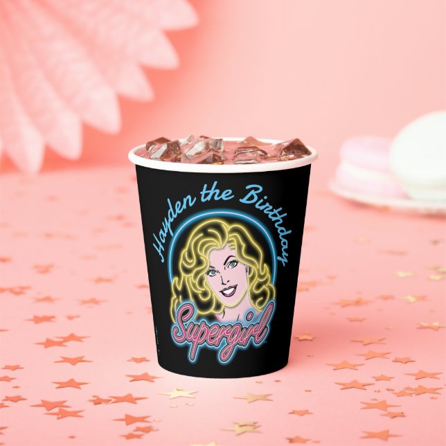 Supergirl Retro Neon Lights Graphic Paper Cups (Insitu)