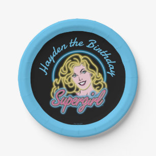Supergirl Retro Neon Lights Graphic Paper Plates