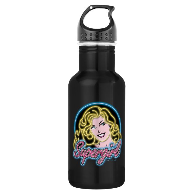 Supergirl Retro Neon Lights Graphic Stainless Steel Water Bottle (Front)