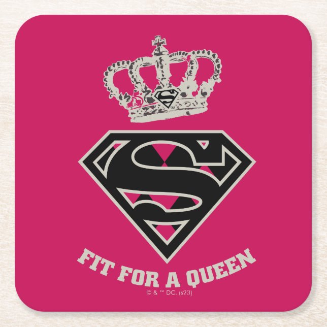 Supergirl S-Shield "Fit For A Queen" Square Paper Coaster (Front)