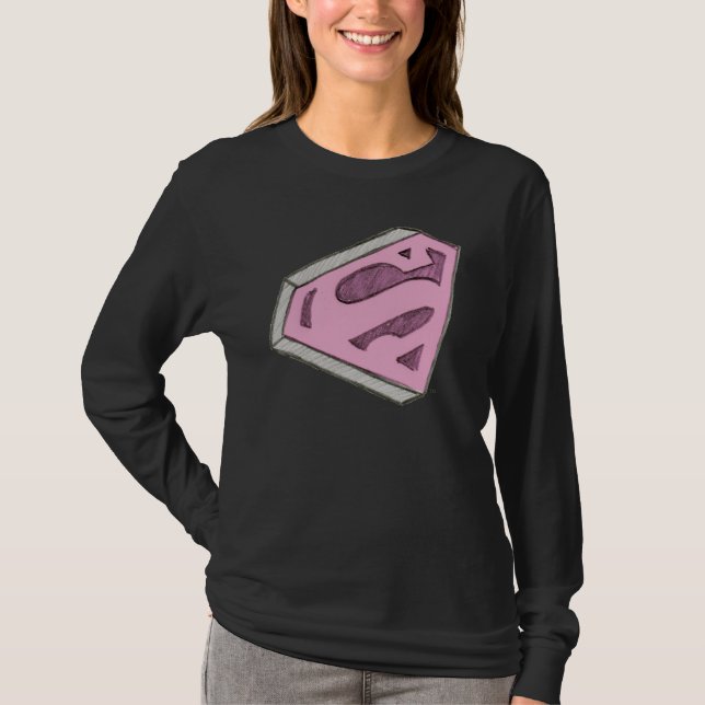Supergirl Sketched Pink Logo T-Shirt (Front)