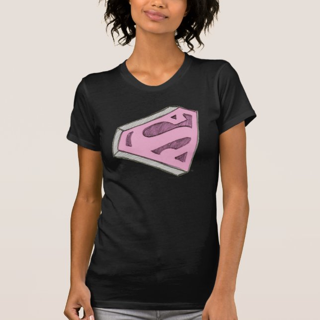 Supergirl Sketched Pink Logo T-Shirt (Front)