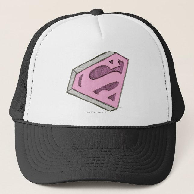 Supergirl Sketched Pink Logo Trucker Hat (Front)