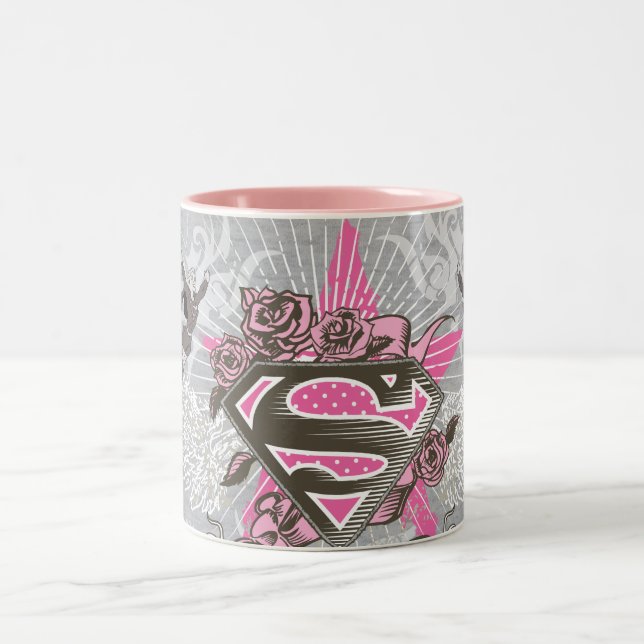 Supergirl Star and Roses Two-Tone Coffee Mug (Center)