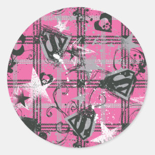 Supergirl Stars and Skulls Pattern Classic Round Sticker