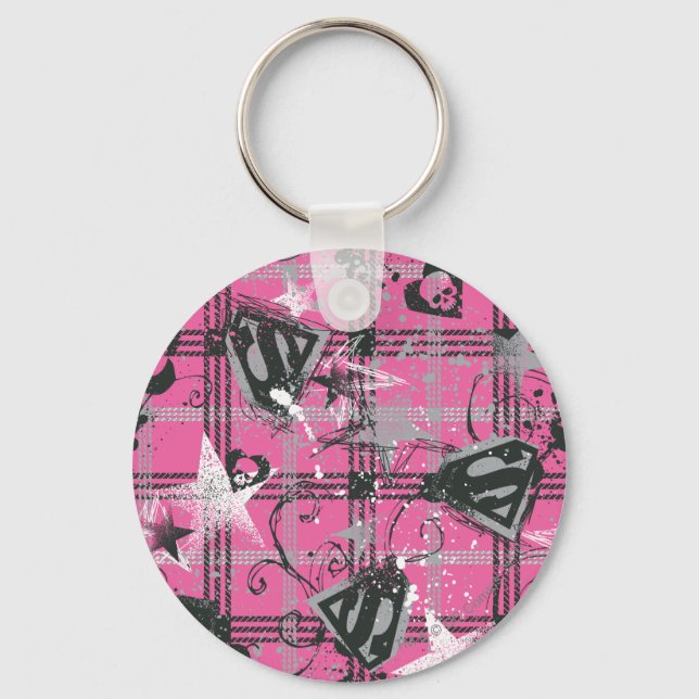 Supergirl Stars and Skulls Pattern Keychain (Front)