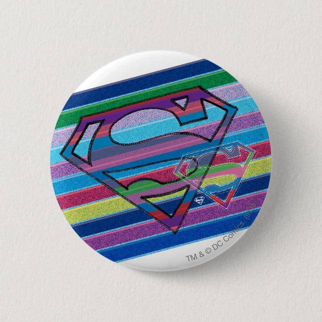 Supergirl Striped Rainbow Logo Pinback Button (Front)