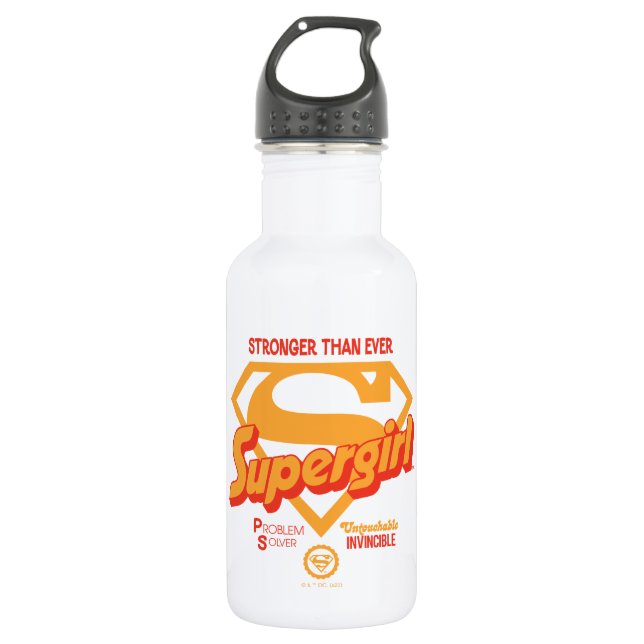 Supergirl Stronger Than Ever Retro Graphic Stainless Steel Water Bottle (Front)