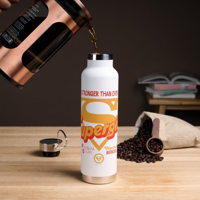 Supergirl Stronger Than Ever Retro Graphic Water Bottle (Coffee)