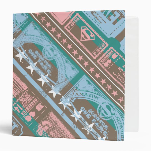 Supergirl Ticket Pattern Blue 3 Ring Binder (Front/Inside)