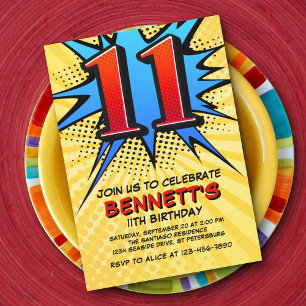 Superhero 11th Birthday Invitation