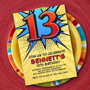 Superhero 13th Birthday Invitation