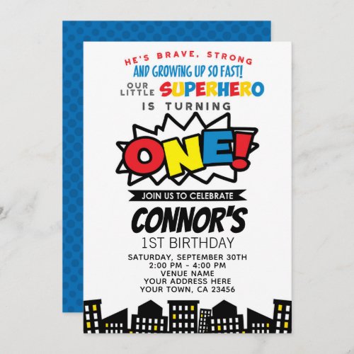 Superhero 1st Birthday Invitation