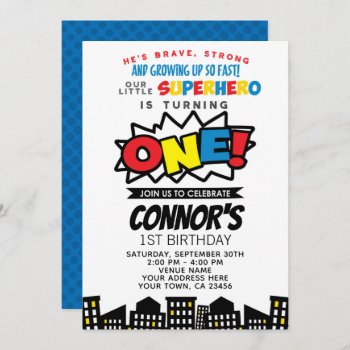 Superhero 1st Birthday Invitation by PrinterFairy at Zazzle