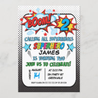 Superhero 2nd birthday Party Invitation