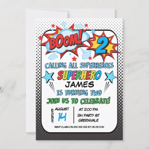 Superhero 2nd birthday Party Invitation