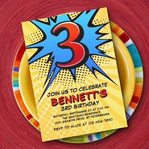 Superhero 3rd Birthday Invitation