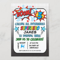 Superhero 3rd birthday Party Invitation