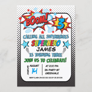 Superhero 3rd birthday Party Invitation