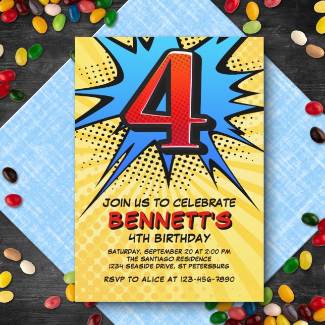 Superhero 4th Birthday Invitation (Creator Uploaded)