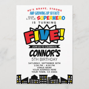 Superhero 5th Birthday Invitation