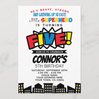 Superhero 5th Birthday Invitation