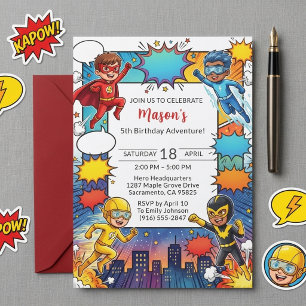 Superhero 5th Birthday Invitation Comic Book Party