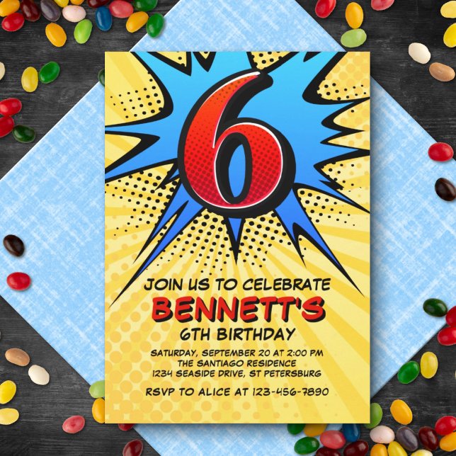 Superhero 6th Birthday Invitation (Creator Uploaded)