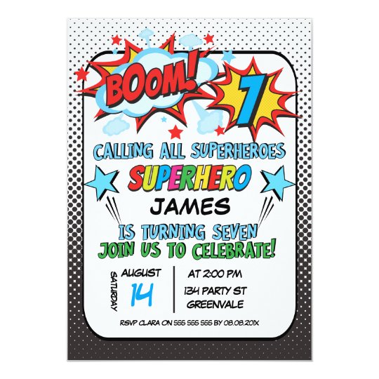 Superhero 7th birthday Party Invitation | Zazzle.com