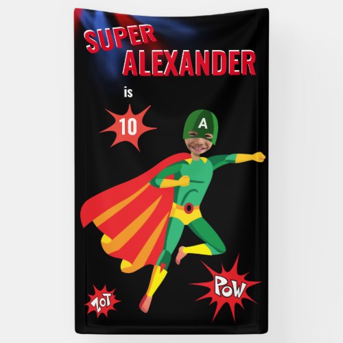 Superhero Amazing Green Flying Boy Fab Birthday Banner