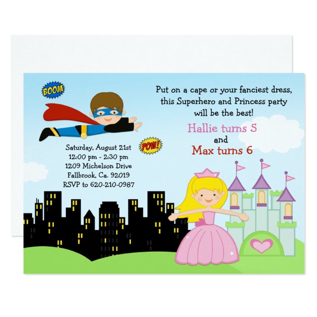 Superhero And Princess Birthday Party Invitation